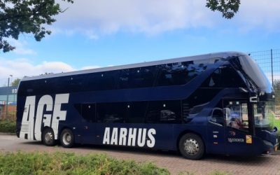 Buskørsel i Aarhus - AGF dobbeltdækkerbus.